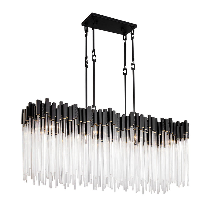 Varaluz 309N08MBFG Eight Light Linear Pendant, Matte Black/French Gold