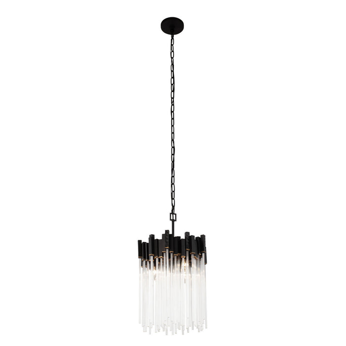 Varaluz 309P03MBFG Three Light Pendant, Matte Black/French Gold