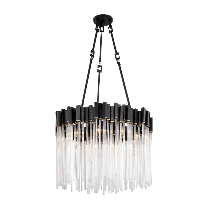Varaluz 309P09MBFG Nine Light Pendant, Matte Black/French Gold