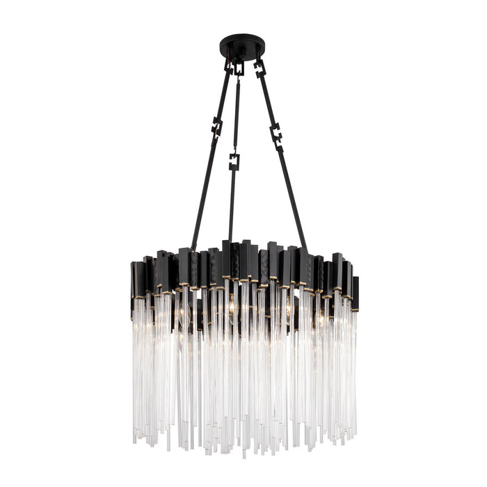 Varaluz 309P09MBFG Nine Light Pendant, Matte Black/French Gold