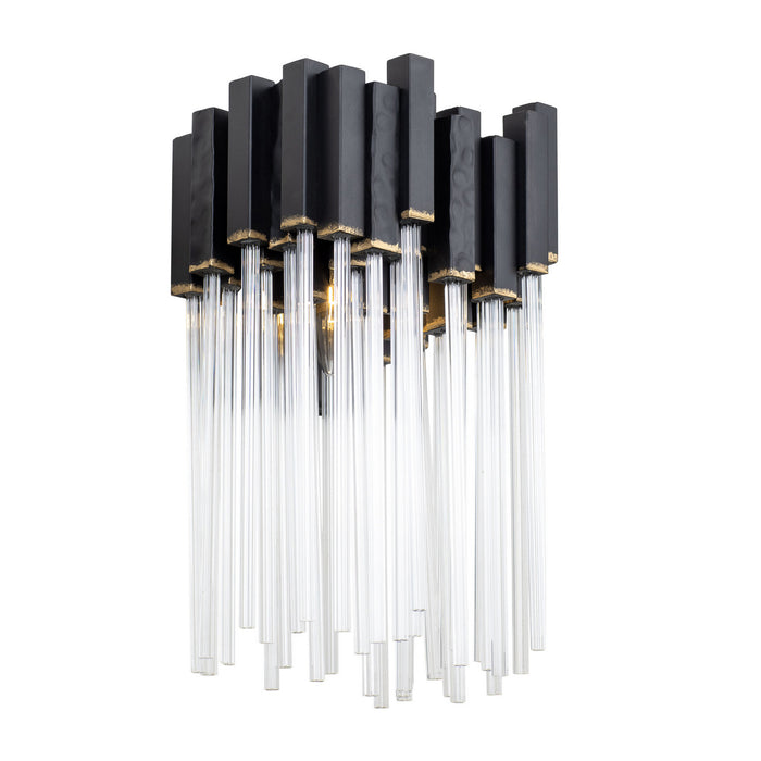Varaluz 309W01MBFG One Light Wall Sconce, Matte Black/French Gold