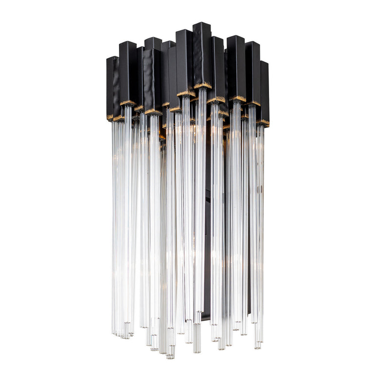 Varaluz 309W02MBFG Two Light Wall Sconce, Matte Black/French Gold