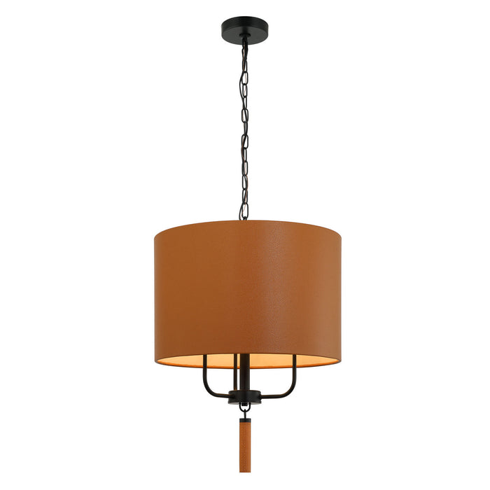 Varaluz 368P03BLC Three Light Pendant, Black/Camel Leather