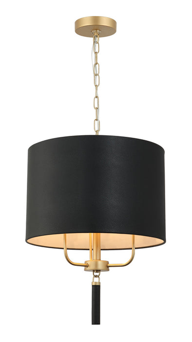 Varaluz 368P03GOB Three Light Pendant, Painted Gold/Black Leather
