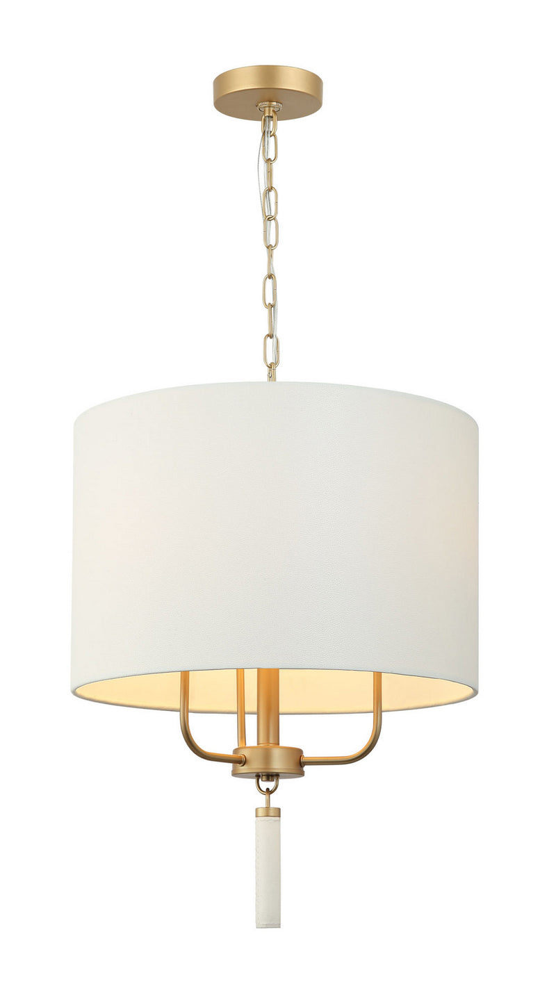 Varaluz 368P03GOW Three Light Pendant, Painted Gold/White Leather