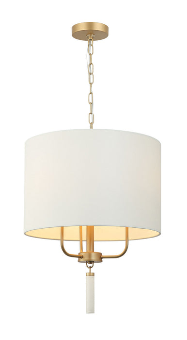 Varaluz 368P03GOW Three Light Pendant, Painted Gold/White Leather