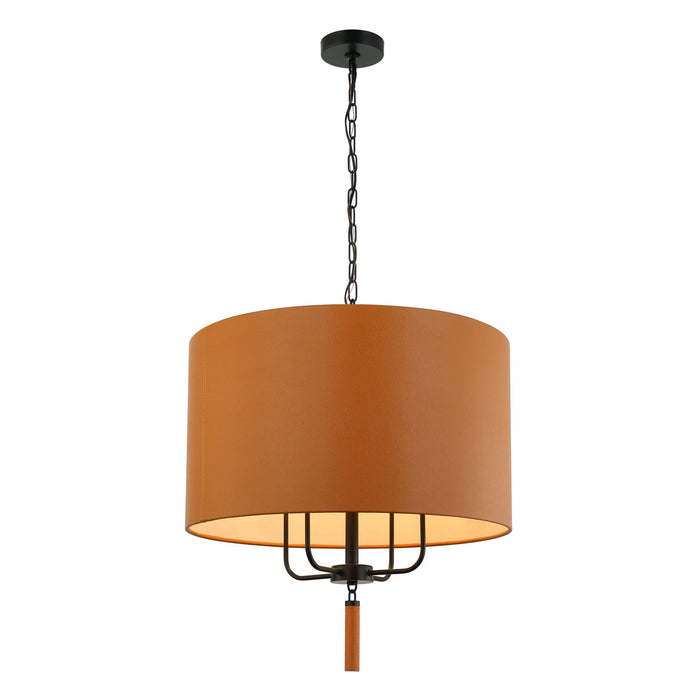 Varaluz 368P04BLC Four Light Pendant, Black/Camel Leather