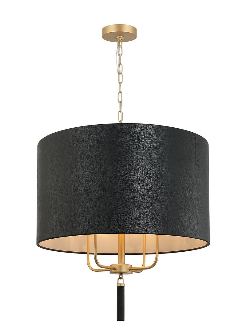 Varaluz 368P04GOB Four Light Pendant, Painted Gold/Black Leather