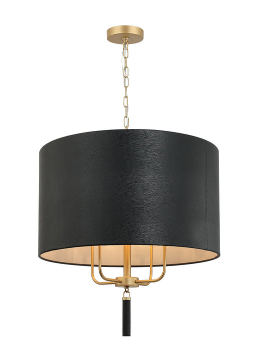 Varaluz 368P04GOB Four Light Pendant, Painted Gold/Black Leather