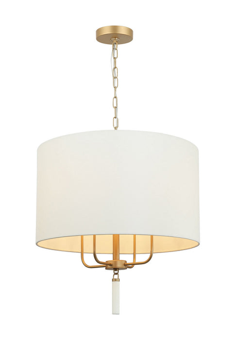 Varaluz 368P04GOW Four Light Pendant, Painted Gold/White Leather