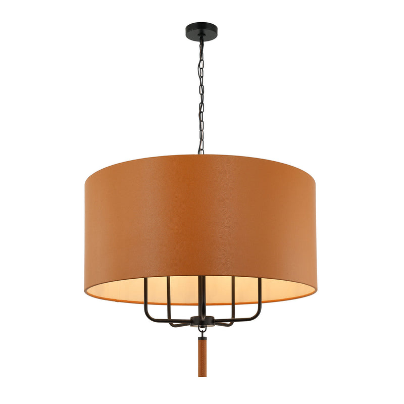 Varaluz 368P05BLC Five Light Pendant, Black/Camel Leather