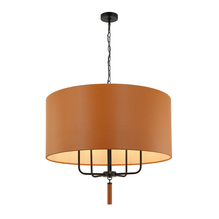 Varaluz 368P05BLC Five Light Pendant, Black/Camel Leather