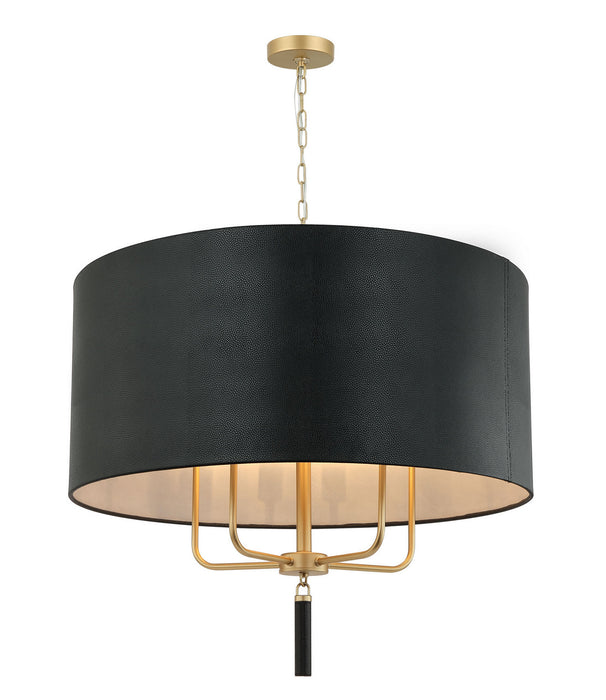 Varaluz 368P05GOB Five Light Pendant, Painted Gold/Black Leather