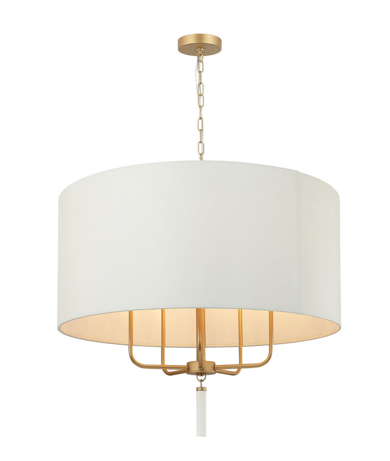 Varaluz 368P05GOW Five Light Pendant, Painted Gold/White Leather