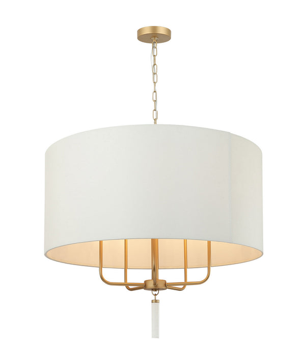 Varaluz 368P05GOW Five Light Pendant, Painted Gold/White Leather
