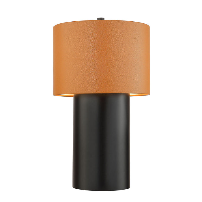 Varaluz 368T01BLC One Light Table Lamp, Black/Camel Leather