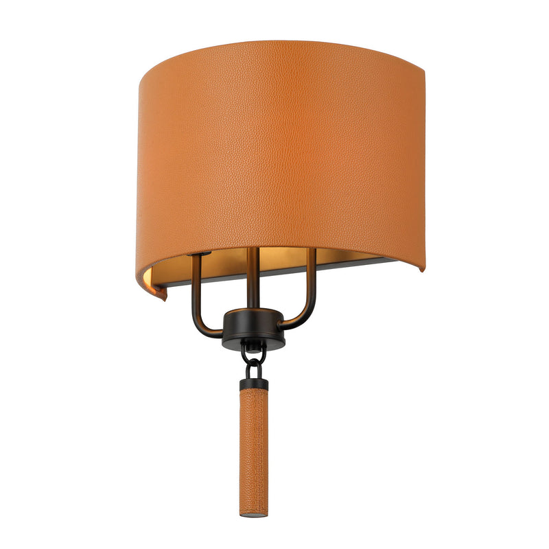 Varaluz 368W02BLC Two Light Wall Sconce, Black/Camel Leather