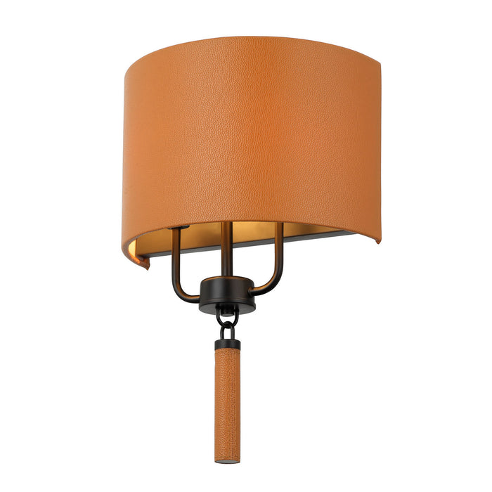 Varaluz 368W02BLC Two Light Wall Sconce, Black/Camel Leather