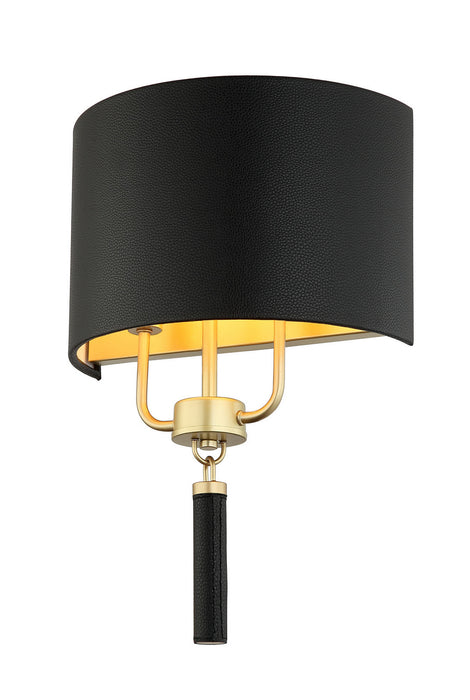 Varaluz 368W02GOB Two Light Wall Sconce, Painted Gold/Black Leather