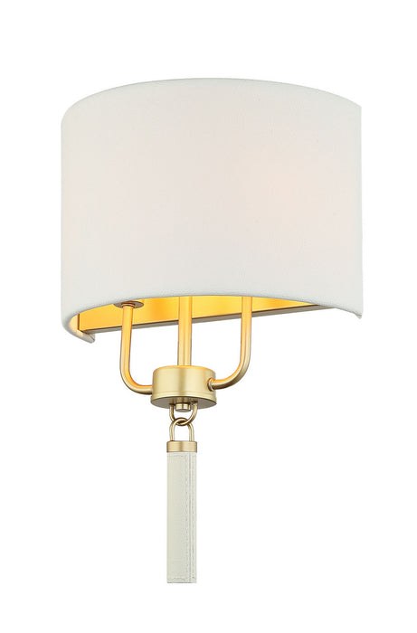 Varaluz 368W02GOW Two Light Wall Sconce, Painted Gold/White Leather