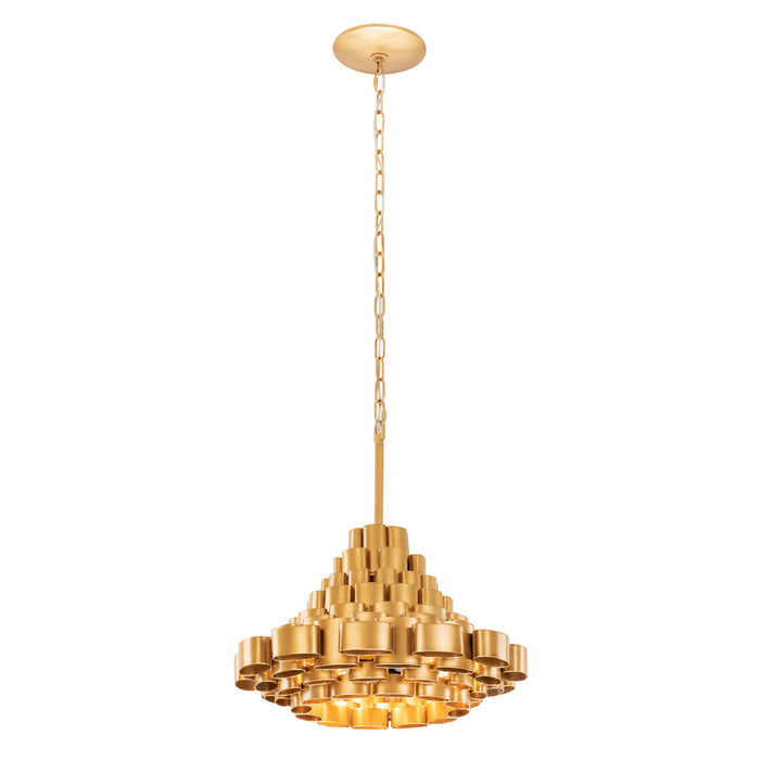 Varaluz 369P04AGCB Four Light Pendant, Antique Gold/Carbon Black