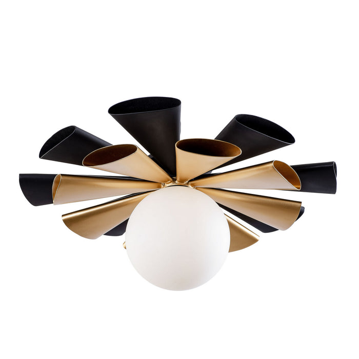 Varaluz 372S01LMBFG One Light Convertible Flush Mount/Wall Sconce, Matte Black/French Gold