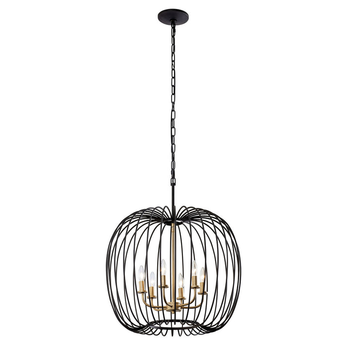Varaluz 375P06CBHG Six Light Pendant, Carbon/Havana Gold