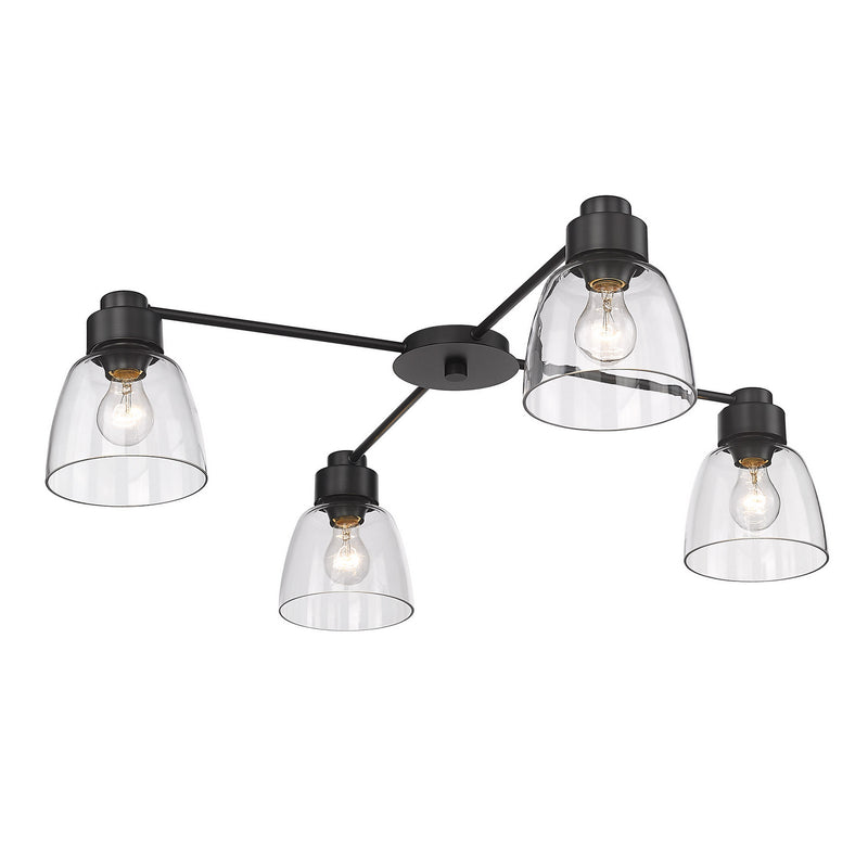 Golden 0314-4FM BLK-CLR Four Light Flush Mount, Matte Black