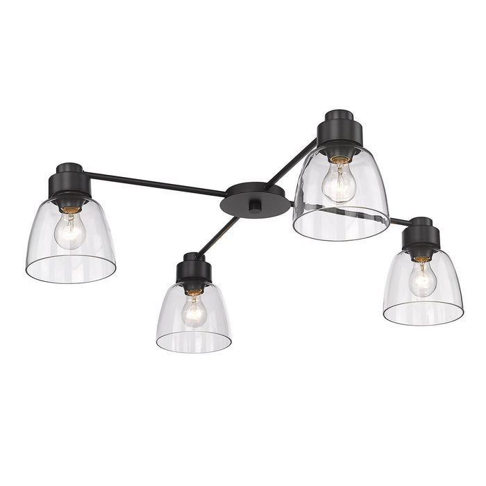 Golden 0314-4FM BLK-CLR Four Light Flush Mount, Matte Black
