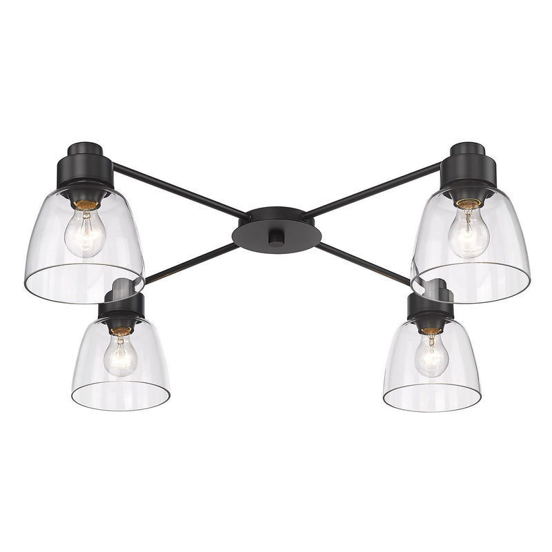 Golden 0314-4FM BLK-CLR Four Light Flush Mount, Matte Black