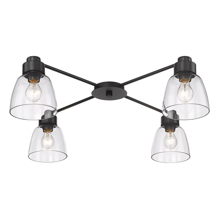 Golden 0314-4FM BLK-CLR Four Light Flush Mount, Matte Black