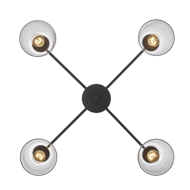 Golden 0314-4FM BLK-CLR Four Light Flush Mount, Matte Black