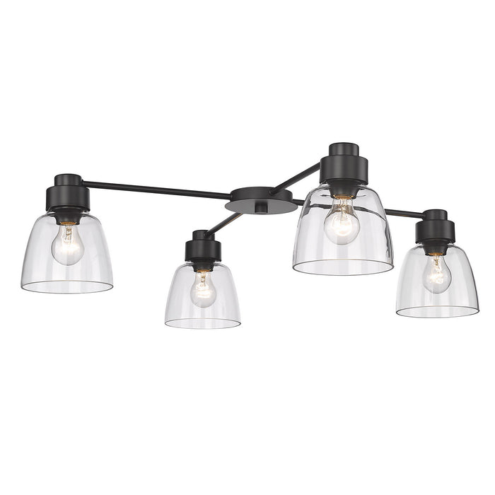 Golden 0314-4FM BLK-CLR Four Light Flush Mount, Matte Black