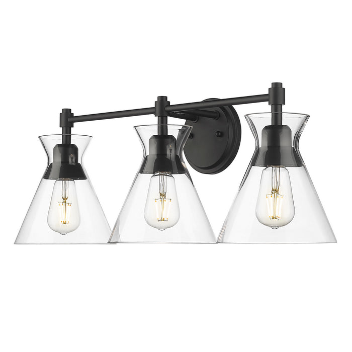 Golden 0511-BA3 BLK-CLR Three Light Bath Vanity, Matte Black