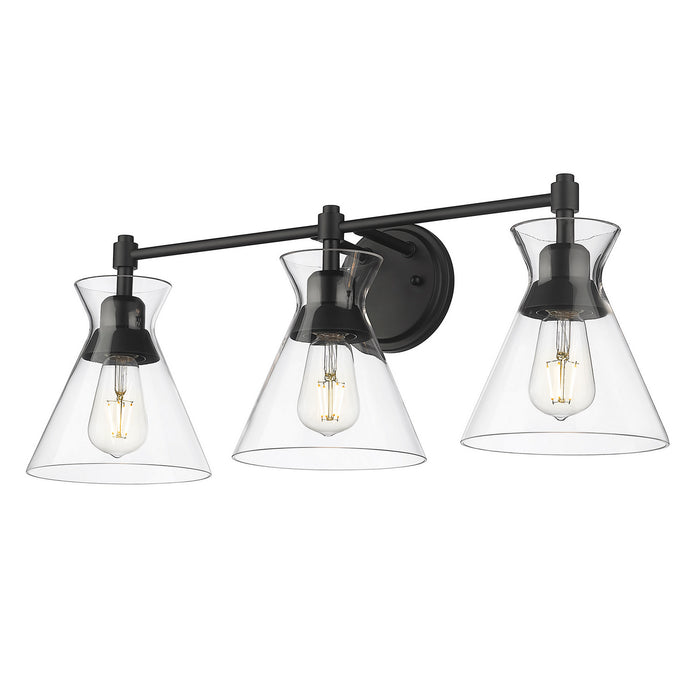 Golden 0511-BA3 BLK-CLR Three Light Bath Vanity, Matte Black