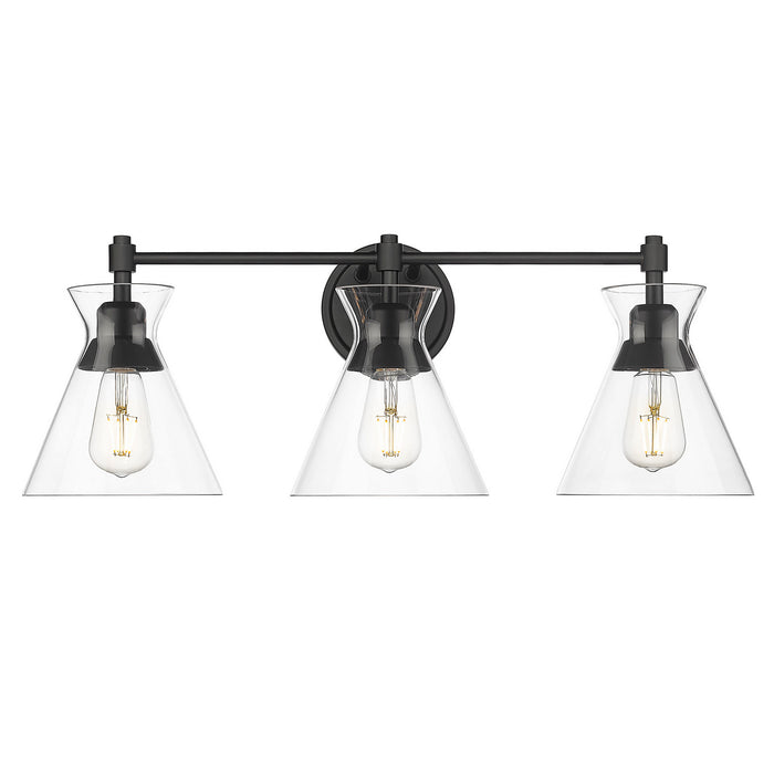 Golden 0511-BA3 BLK-CLR Three Light Bath Vanity, Matte Black