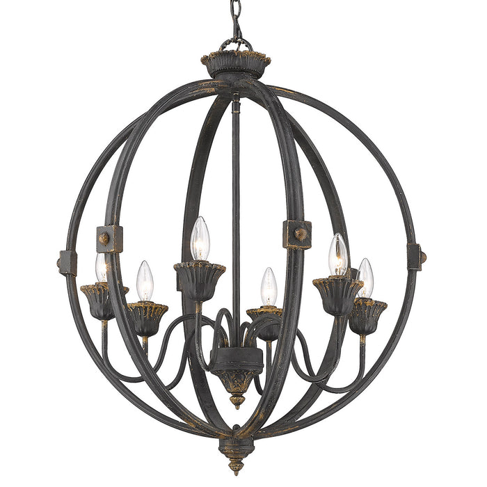Golden 0892-6 ABI Six Light Chandelier, Antique Black Iron