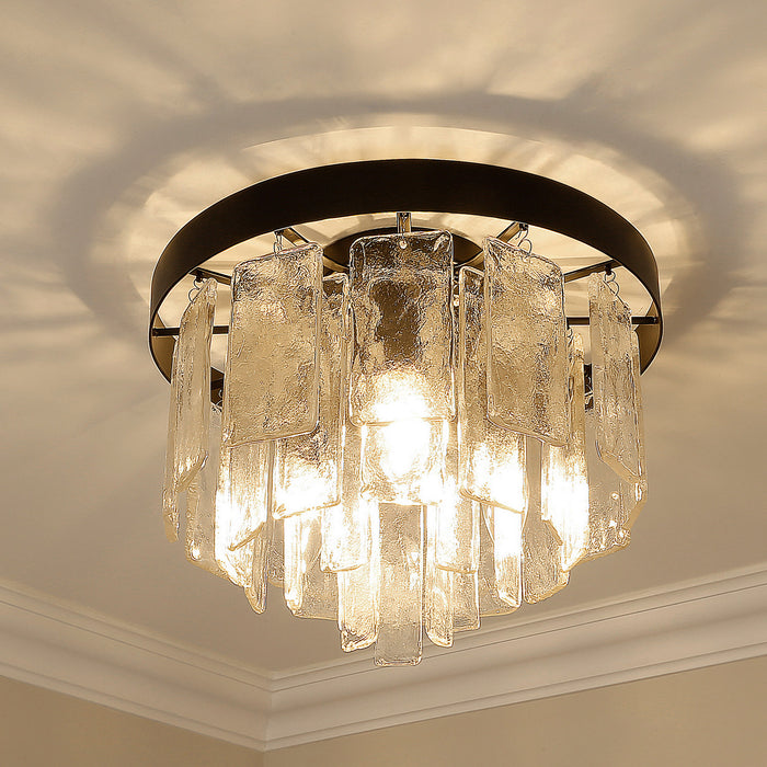 Golden 1768-FM BLK-HWG Three Light Flush Mount, Matte Black