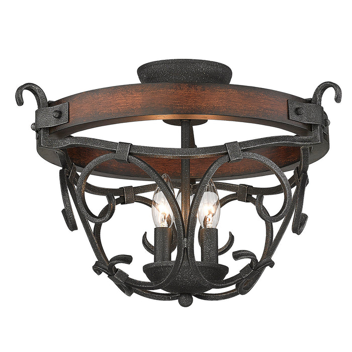 Golden 1821-3SF BI Three Light Semi-Flush Mount, Black Iron
