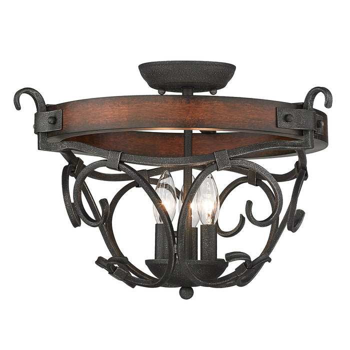 Golden 1821-3SF BI Three Light Semi-Flush Mount, Black Iron