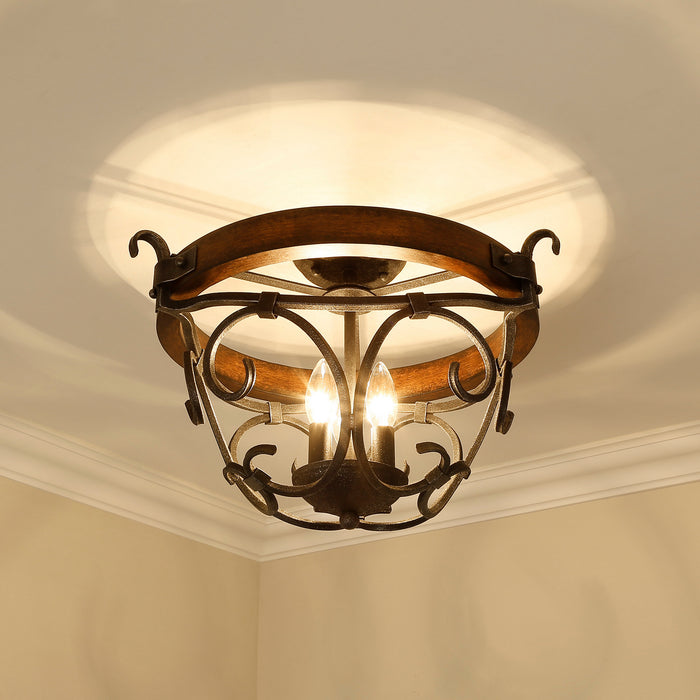 Golden 1821-3SF BI Three Light Semi-Flush Mount, Black Iron