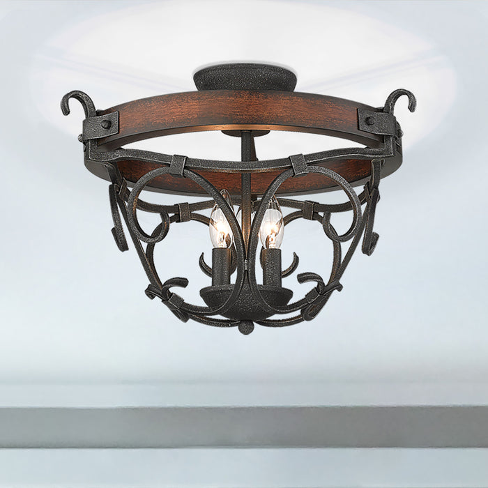 Golden 1821-3SF BI Three Light Semi-Flush Mount, Black Iron
