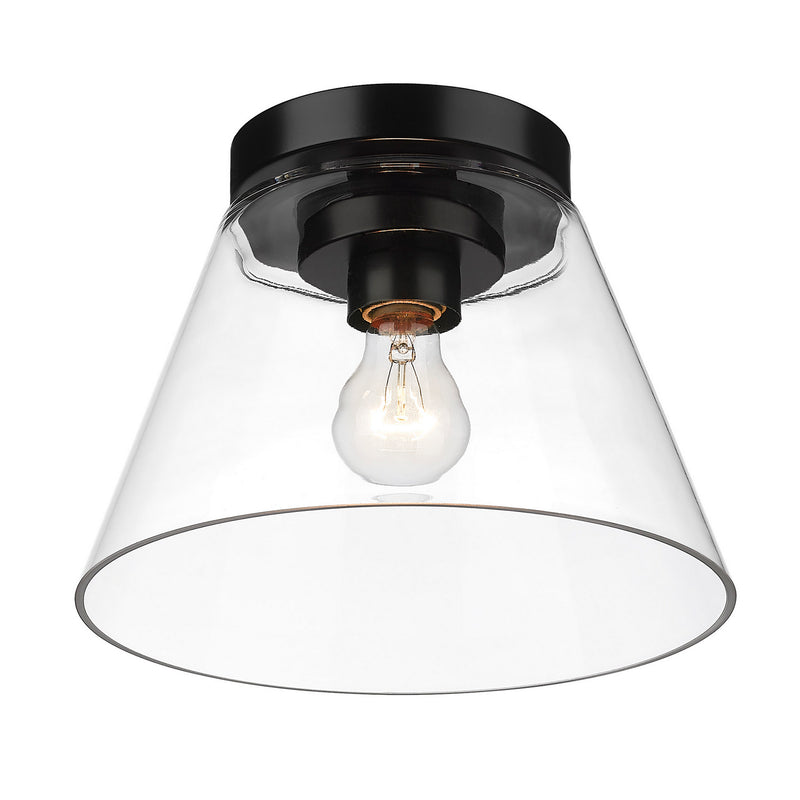 Golden 3189-FM11 BLK-CLR One Light Flush Mount, Matte Black