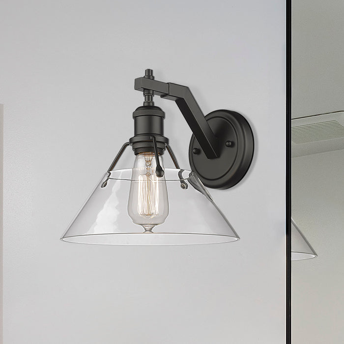 Golden 3306-1W BLK-CLR One Light Wall Sconce, Matte Black