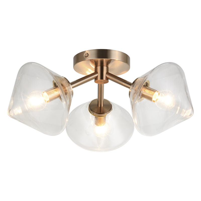 Matteo Lighting X81743AGCL Three Light Ceiling Mount, Aged Gold Brass