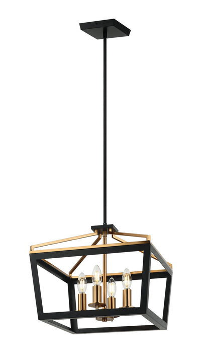 Matteo Lighting C67004BKAG Four Light Chandelier, Black / Aged Gold Brass