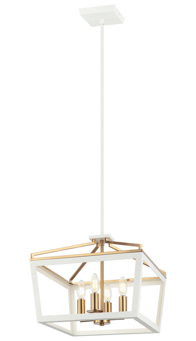 Matteo Lighting C67004WHAG Four Light Chandelier, White / Aged Gold Brass