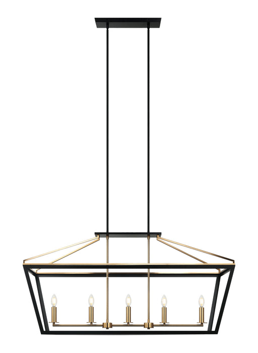 Matteo Lighting C67005BKAG Five Light Chandelier, Black / Aged Gold Brass