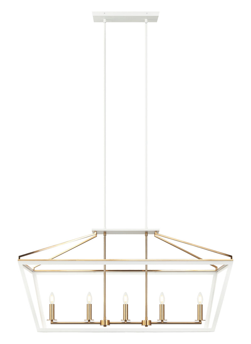Matteo Lighting C67005WHAG Five Light Chandelier, White / Aged Gold Brass