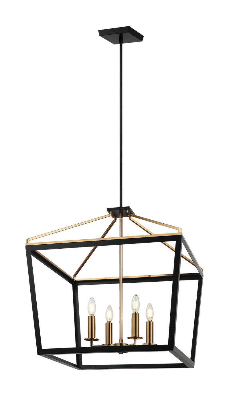 Matteo Lighting C67014BKAG Four Light Chandelier, Black / Aged Gold Brass